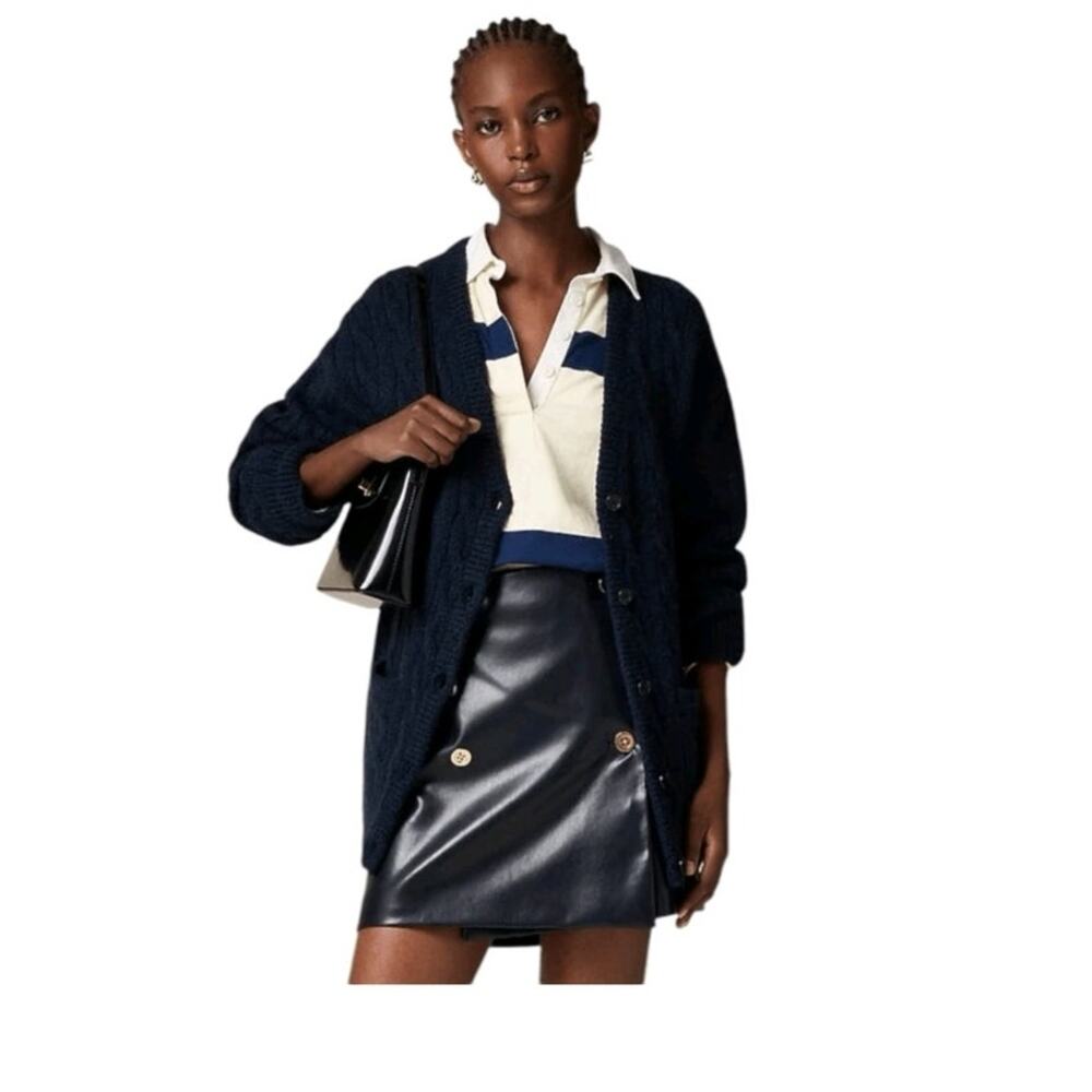 J. Crew Factory Navy Cable-Knit Cardigan